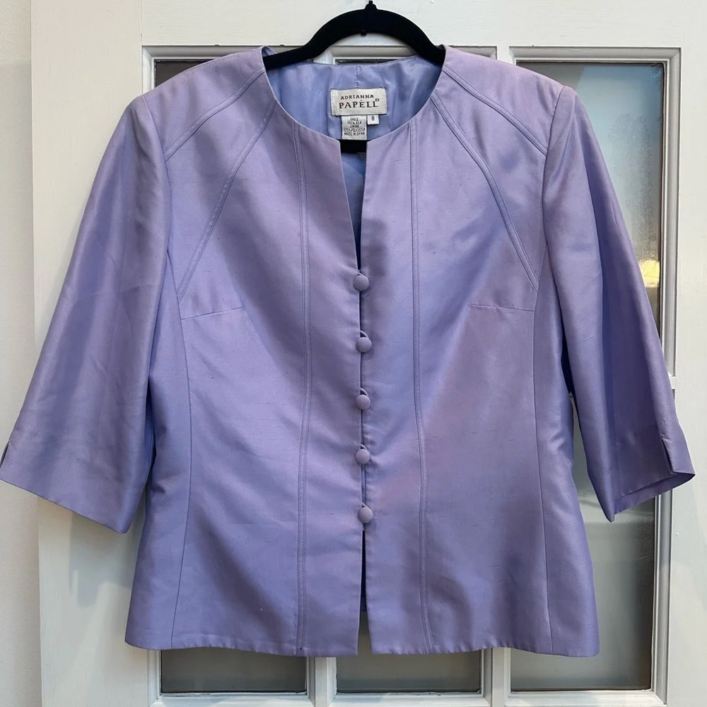 Vintage ADRIANNA PAPELL 100% Silk Jacket Blazer Lavender Lilac Size 8 Medium M